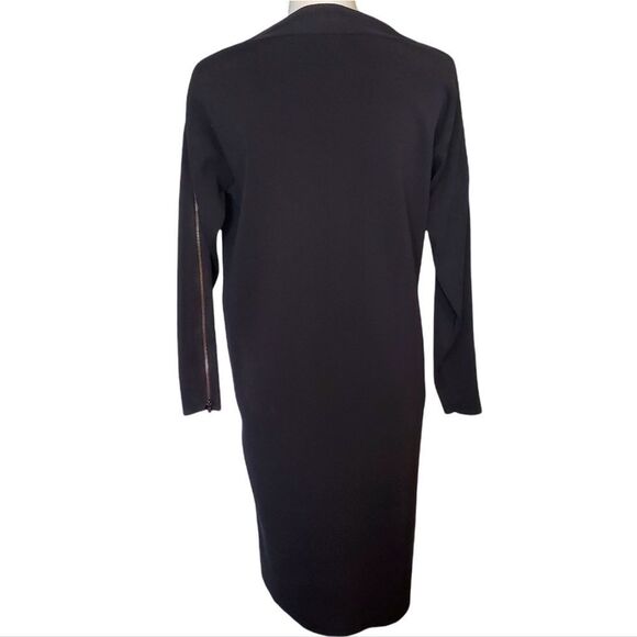 Per Se Carlisle Black Mock Neck Stretch Shift Dress Silk Zip Paneled Sleeves S - Picture 2 of 6